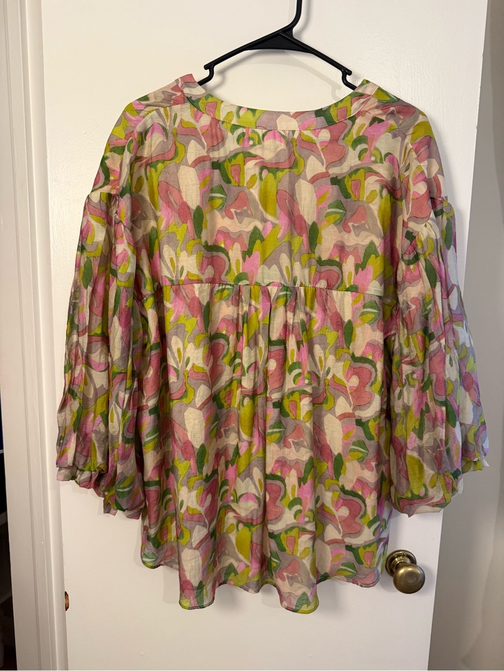 Fate Floral Tencel Blend Peplum Blouse Balloon Sleeve Top Size M - Picture 2 of 5